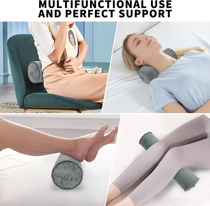 ONTYZZ Inflatable Round Neck Pillow Cervical Roll Pillow Cylinder Bolster Pillow for Head, Neck, Back, Legs and Yoga, Grey（3.93 * 18.89）