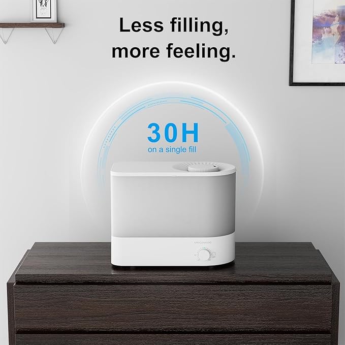 MEGAWISE 2025 Humidifier, 6L Large Capacity, 50H Runtime, Enjoy ultra-quiet, cool mist for your bedroom, nursery, or indoor plants. Top-fill design for effortless convenience (White)