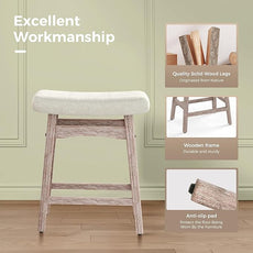 MAISON ARTS Counter Height Bar Stool for Kitchen Counter Solid Wood Legs with Fabric Saddle Seat Farmhouse Barstool for 34