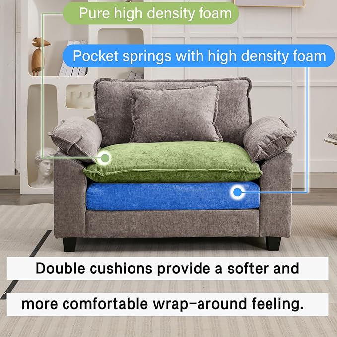 Modular Sectional Sofa, Comfy Cloud Couch Sectional Sofa, Chenille Sofa Sleeper Deep Seat Sofa with Throw Pillows for Living Room (Light Gray, 53"- Single Seat)