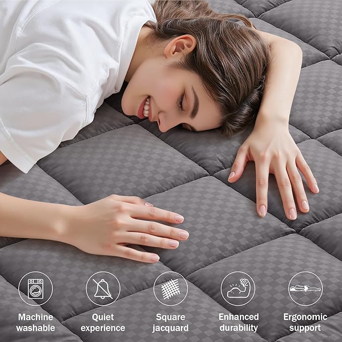OLANLY Twin Quilted Fitted Mattress Pad – Soft Down Alternative Pillow Top Mattress Topper, Cooling Comfort Breathable Mattress Cover, Machine Washable Deep Pocket Mattress Protector, Dark Grey