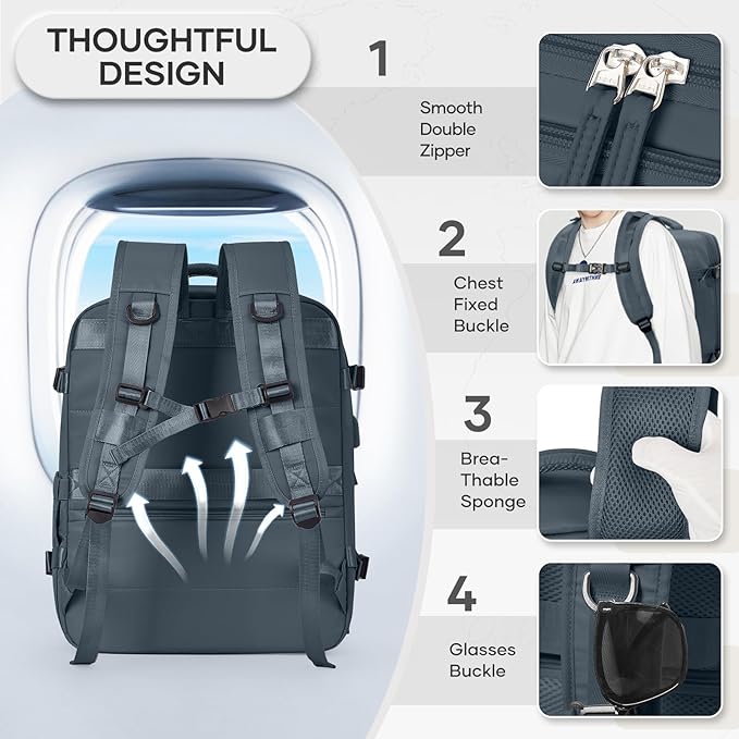 Vacuum Compression Backpack, Travel Vacuum Backpack with Electric Vacpack Pump, Flight Approved Carry On Personal Item Suitcase Luggage for Men Women, Dark Blue, Large