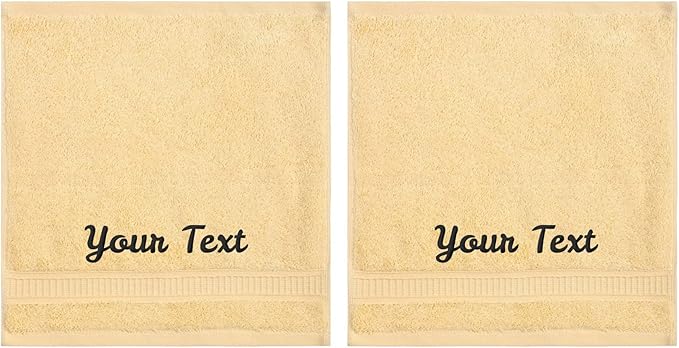Personalized Towels, Luxury Turkish Genuine Cotton Monogrammed Towel Washcloths for Bathroom, Kitchen, Hotel, Spa, Gym & College Dorm, 2 Pack Washcloth Set for Body & Face, Baby and Adults, Yellow
