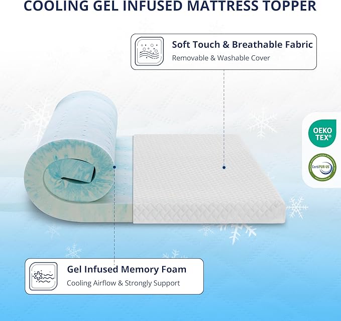 4 Inch Gel Memory Foam Mattress Topper Queen Size, Cooling Bed Topper for Pressure Relief with Removable Breathable Soft Cover, CertiPUR-US Certified