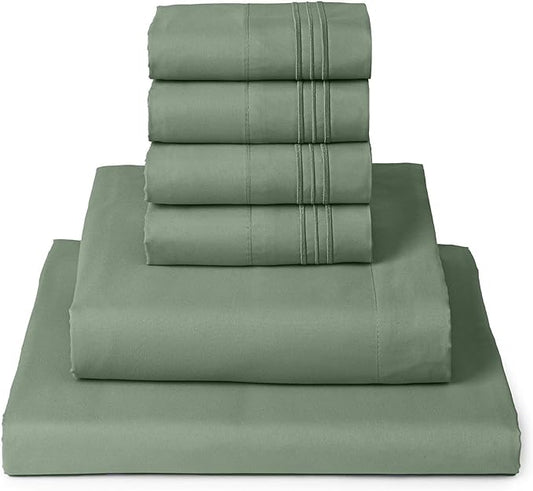 Mellanni Queen Sheet Set - 6-Piece Iconic Collection Bedding, (Including 4 Pillowcases), 16-Inch Deep Pocket, Easy Care, Extra Soft, Cooling Sheets, Brushed Microfiber - Sage