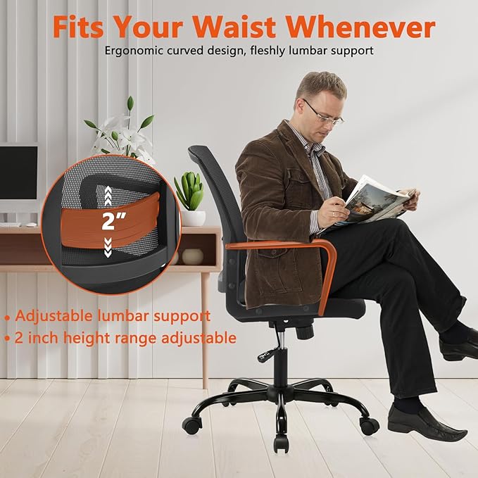 CLATINA Ergonomic Rolling Mesh Desk Chair with Executive Lumbar Support and Adjustable Swivel Design for Home Office Computer Black 2 Pack