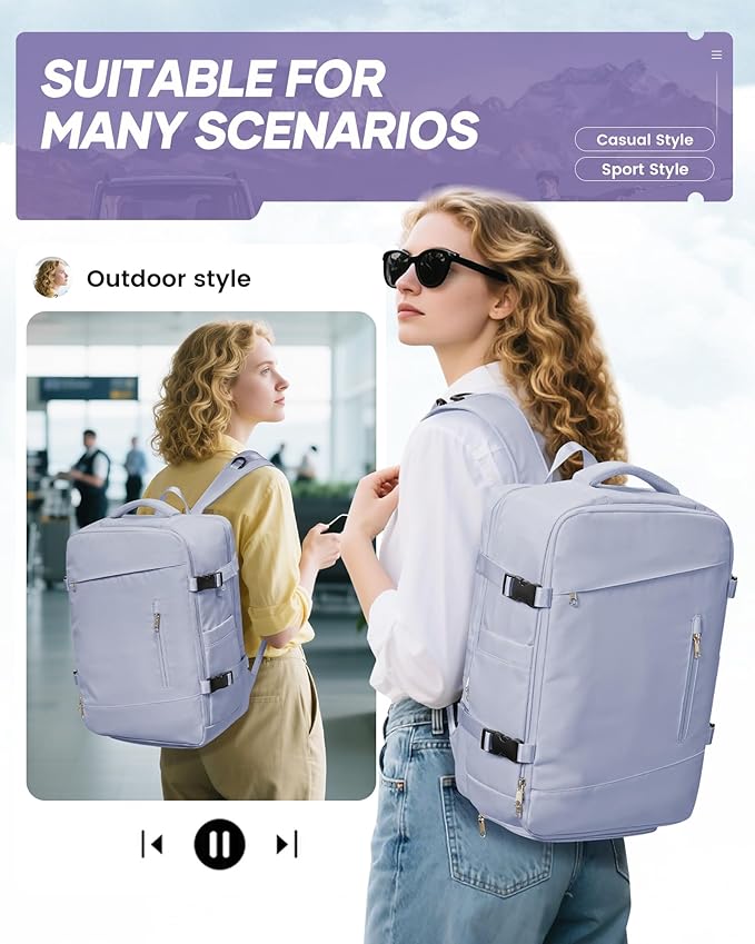 suwasp Vacuum Travel Backpack with Electric Vacpack Pump for Women, 40L Expandable Vacuum Compression Bags Personal Item Backpack Flight Approved Vacuum Seal Backpack for Traveling, Light Purple
