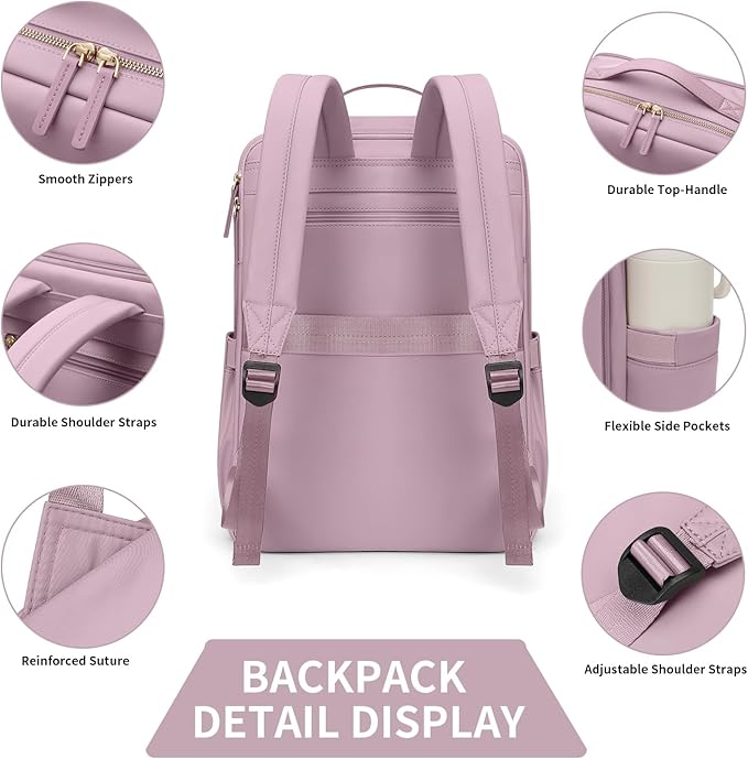 Stylish Laptop Backpack for Women Airline Approved Perfect for Work College and Travel Multi-Functional Casual Daypack Fits 14 Inch Notebook (Pinkish Purple)