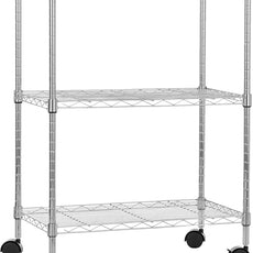 Amazon Basics 3-Shelf Adjustable, Heavy Duty Storage Shelving Unit on 2'' PP Plastic Wheel Casters, Metal Organizer Wire Rack, 23.2