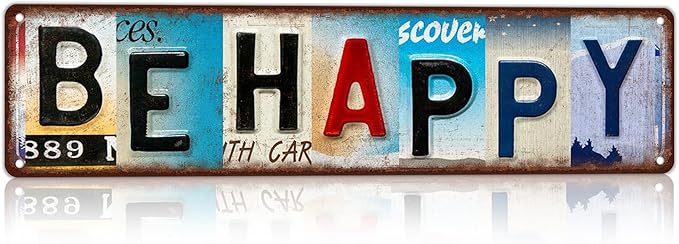 Vintage License Plate Street Sign Metal Sign Be Happy Positive Vibes Wall Decor For Kitchen Bedroom Living Room Yoga Studio 16x4 Inch