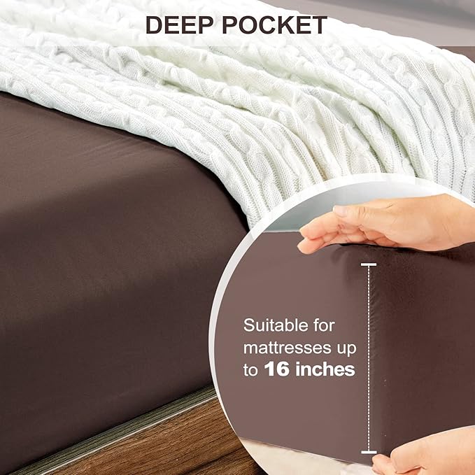 FreshCulture Twin Fitted Sheet - Hotel Quality - Ultra Soft & Breathable - Brushed Microfiber - Deep Pocket - Cooling Fitted Sheet for Twin Size Bed (Brown)