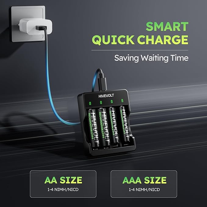 Rechargeable AA and AAA Batteries with Charger, High Capacity 4 Pack 2800mAh Ni-MH Double A and 4 Pack 1100mAh Ni-MH Triple A Battery