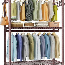 VIPEK R2 Plus Rolling Clothes Rack for Hanging Clothes Heavy Duty Clothing Rack 3 Tiers Adjustable Metal Wire Shelving Garment Racks with Side Hooks, Closet Organizers and Storage Wardrobe, Bronze