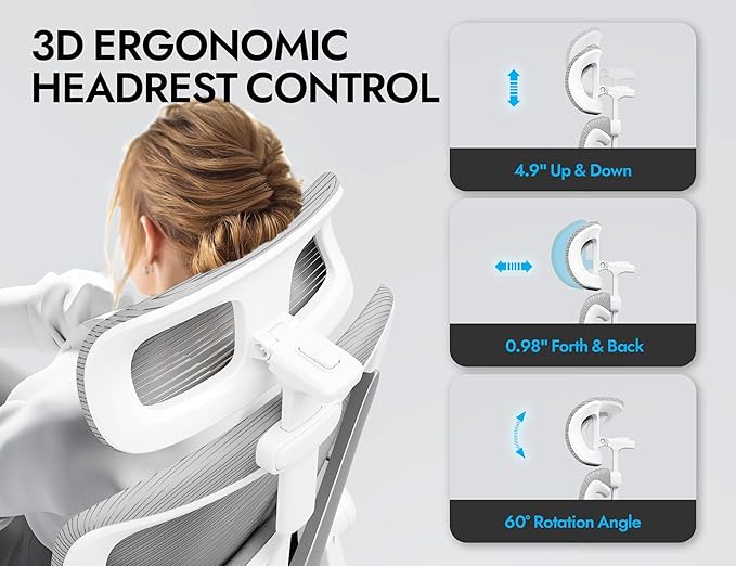 Ergonomic Office Chair - Computer Desk Chairs Comfy, Mesh High-Back Gaming Chair with Adjustable Lumbar Support, Executive Task Chair for Adults, Comfortable for Long Hours (Grey Silver)