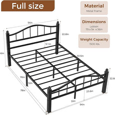 Full Size Bed Frames with Headboard, Noise-Free Design & Underbed Storage Heavy Duty Metal Bed Frames No Box Spring Needed/Tool-Free Assembly