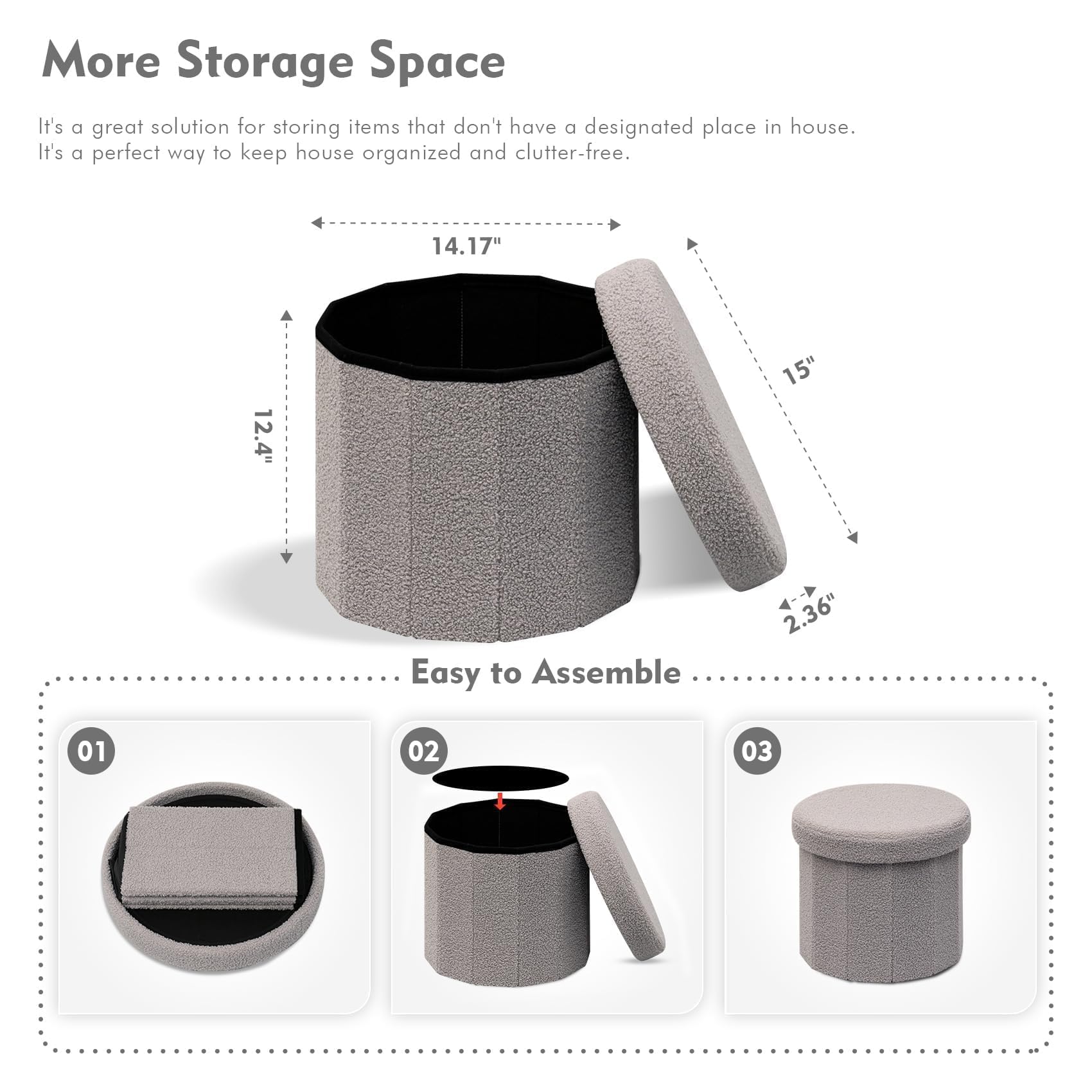 B FSOBEIIALEO Storage Ottoman Cube, Flowers Shaped Ottomans with Storage Foot Stool Footrest for Lving Room, Boucle Ottoman Seat for Dorm Room,Faux Teddy Fur,White 12.6"x12.6"x12.6" Dormly