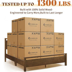 AMERLIFE King Size Solid Wood Bed Frame with Headboard, Minimalist Platform Bed with Wooden Slats Support/No Box Spring Needed/Easy Assembly/Noise-Free, Dark Brown