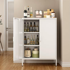 Metal Locker Cabinet, White Accent Storage Cabinets with 2 Doors And Adjustable Shelves, 3 Tier Modern Storage Freestanding Sideboard for Living Room,School,Office Home Kitchen (White, 2Doors-40