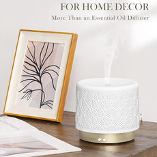 Ceramic Essential Oil Diffuser 280ml- Aromatherapy Diffuser with Ultrasonic Cool Mist Humidifier, Night Light, Timer, Auto Shut-Off, Large Room Aroma Diffuser for Home, Bedroom, Office, Yoga