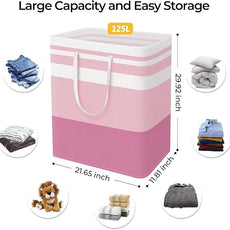 HomeHacks 2 Pack Large Laundry Baskets, Waterproof, Freestanding Laundry Hampers, Collapsible Clothes Hamper with Reinforced Handles in Laundry, College Dorm, Bathroom, Bedroom (Pink, 125Lx2)