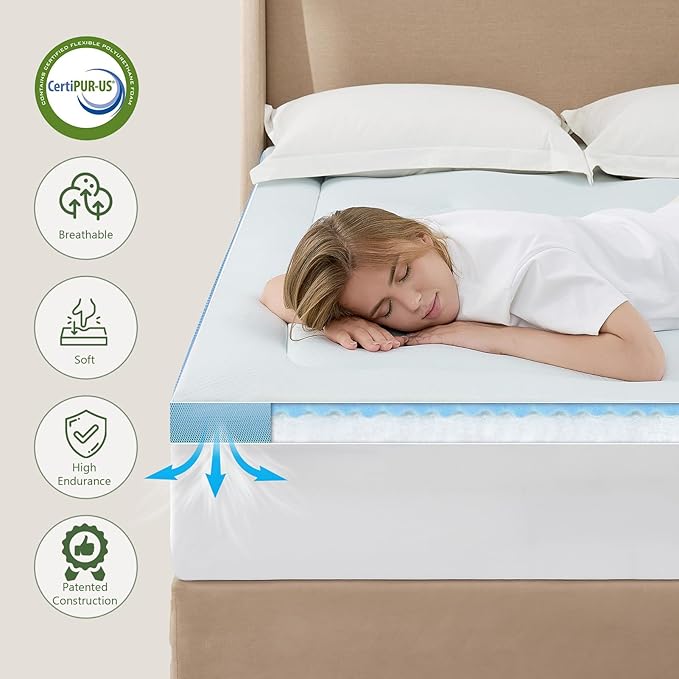 Hansleep Full Size Mattress Topper Viscose Derived from Bamboo, Memory Foam Pillow Top Mattress Topper Full with Deep Pocket, Breathable Mattress Pad for Back Pain Relief, 54" x75", White