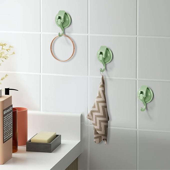 Heavy Duty Vacuum Suction Cup Hooks, Pastel Green Plated Polished Super Suction for Kitchen Bathroom, 1 Pack