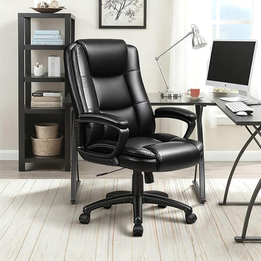 OFIKA Home Office Chair, 400LBS Big and Tall Computer Chair Heavy Duty Design, Ergonomic High Back Cushion Lumbar Back Support, Adjustable Executive Leather with Armrest