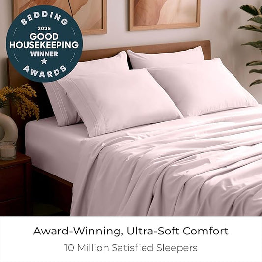 Mellanni King Sheet Set - 6-Piece Iconic Collection Bedding, (Including 4 Pillowcases), 16-Inch Deep Pocket, Easy Care, Extra Soft, Cooling Sheets, Brushed Microfiber - Blush Pink