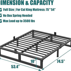 10 inch Full Size Bed Frame Low Profile Metal Platform Frames with Mattress Slide Stopper,Heavy Steel Slats Support,No Box Spring Needed,Noise Free,Non-Slip,Easy Assembly