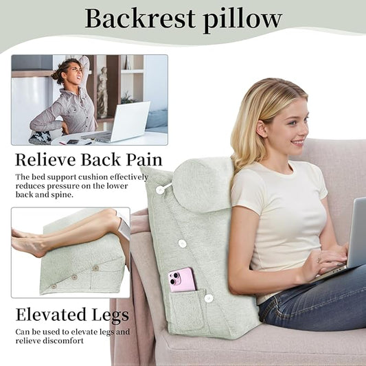 Bed Wedge Reading Pillow, Adjustable Reading Throw Cushion Triangular Pillow Wedge Couch Pillow for Lumbar Neck Back Support Pillow with Removable Linen Cover