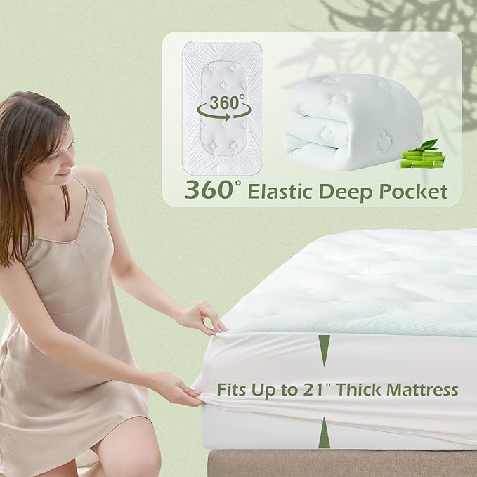 Hansleep College Dorm Twin XL Mattress Topper Viscose Derived from Bamboo, Memory Foam Pillow Top Mattress Topper Twin XL, Breathable Mattress Pad for Back Pain Relief, 39" x 80", White