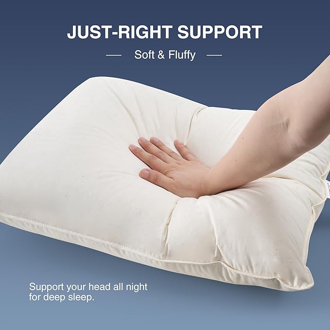 UNIKOME White Goose Down Feather Pillows - 100% Organic Cotton Cover - Standard Size Pillow Set of 2, Made in Japan Pillow for Sleeping