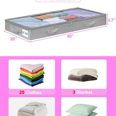 punemi Under Bed Storage Containers, Below 4 Inches Tall Low Profile Underbed Storage, NO STRUCTURE, Soft Foldable Underbed Cloth Storage Bags, Zipper Blanket Storage Container, 2Pack, 20x40x3.7in