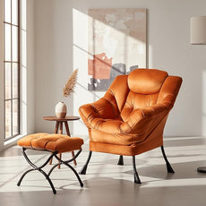 Tiita Lazy Chair with Ottoman, Modern Large Accent Lounge Armchair, Comfy Leisure Sofa Reading Chair with Footrest for Bedroom, Living Room, Dorm Rooms, Garden and Courtyard, Velvet Orange