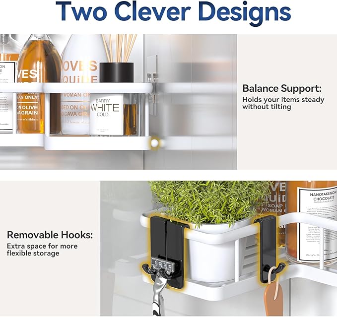 YASONIC Corner Shower Caddy, 5-Pack Adhesive Rustproof Stainless Steel Shower Organizer with Soap Holder, No Drilling Shower Shelf for Inside Shower, Dorm, Renters, White