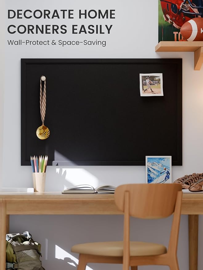 Foldable Cork Board Alternative, Felt Bulletin Board 36" x 24" Black Frame with 24 Adhesive Tabs, Pin Board for Home Office, Classroom, Entryway, Kitchen Wall Decor—Black