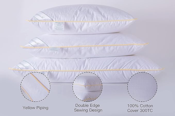 Goose Down Feather Pillows Standard Size One Pillow 100% Cotton Classic White Supportive Cool Bed Pillows for Back Side Stomach Sleepers