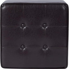 HomePop Leatherette Tufted Square Storage Ottoman with Hinged Lid, Brown Small