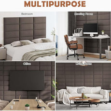 IFNOW Upholstered Wall Mounted Headboard, 3D Soundproof Wall Panels Peel and Stick for King Size, Reusable and Removable Tufted Bed Headboard in Brown (12 Panels, 10