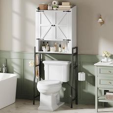Over The Toilet Storage Cabinet, Over Toilet Organizer with 2-Door & Metal Stand, Bathroom Organizers and Storage with Adjustable Shelves for Bathroom, Restroom, Laundry, White