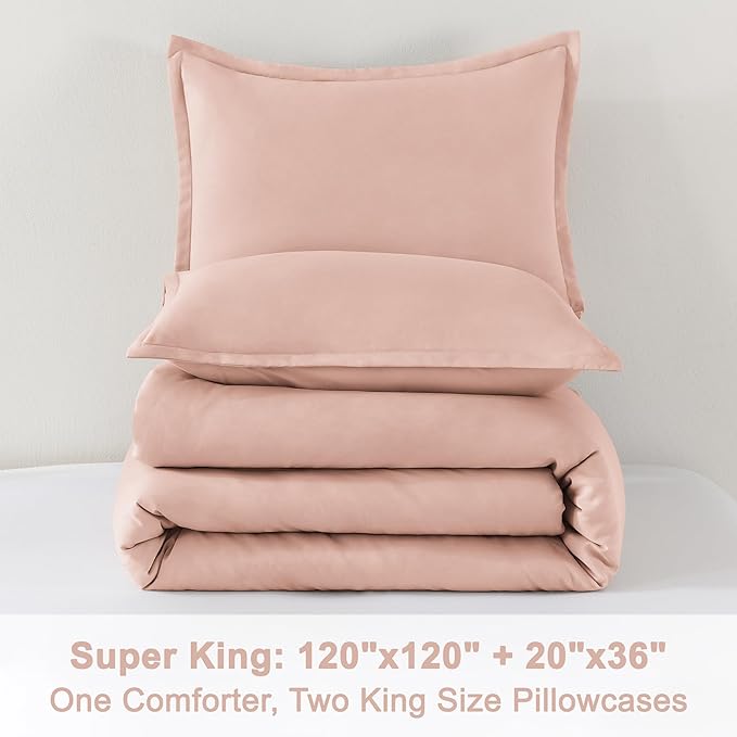 Litanika Comforter Set, Lightweight Solid Bedding Comforter Set, Fluffy Down Alternative Bed Set, Blush Pink, Super King