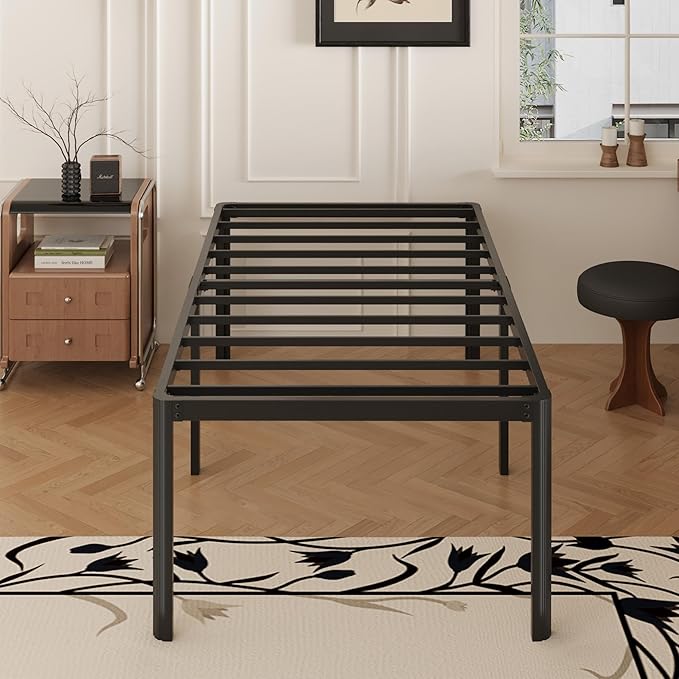 20 Inch High Twin XL Bed Frames with Rounded Corner Legs, Heavy Duty XL Twin Metal Platform Bed Frame No Box Spring Needed, Easy Assembly, Noise Free, Black