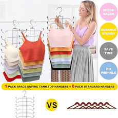 1 Pack Closet-Organizers-and-Storage,6 Tier Tank-Top-Hangers-Space-Saving,Closet-Organizer,Non-Slip Hanging Sport Bras Holder,Dorm-Room-Essentials-for-College-Students-Girls Camisoles Swimsuits Dress