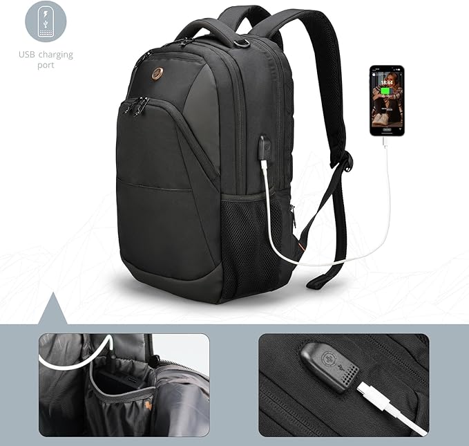 Swissdigital Design Business Laptop Backpack, College Laptops Backpack with USB Charging Port for Men and Women Fits 16 Inch Notebook, Blac k-Finder Color Random