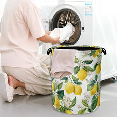 Lemon Laundry Basket,Flower Leaf Foldable Oxford Cloth Tote Bag Laundry Hamper Clothes Storage Bucket Organizer for Bedroom Laundry Storage Dormitories 16