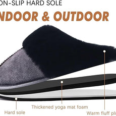 KuaiLu Womens Fluff Dual Memory Foam Slippers Ladies Cozy Arch Support Warm Scuff Slippers Slip on Comfy Winter House Shoes with Non-Slip Indoor Outdoor Hard Sole