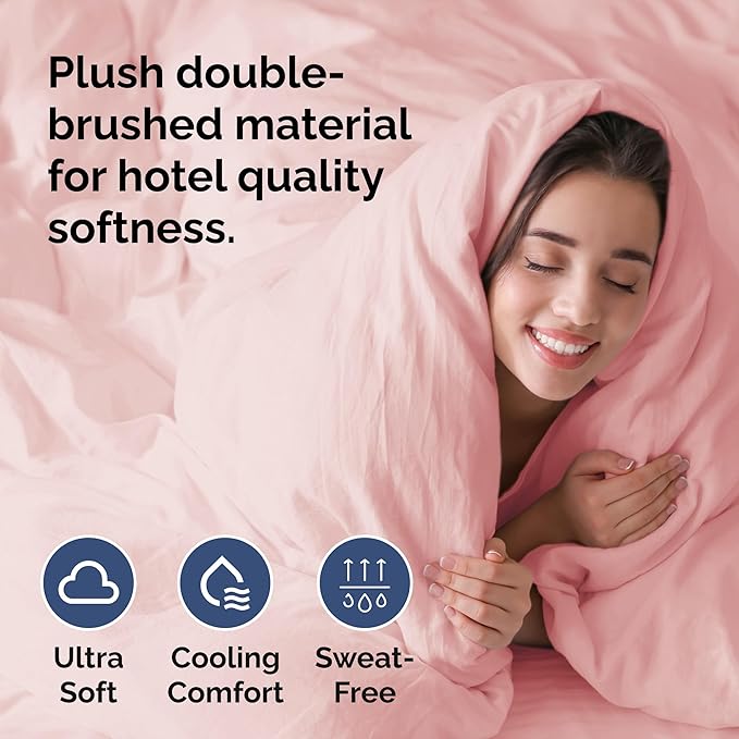 Duvet Cover Full Size Set - Extra Soft Full Size Duvet Cover 80 x 90 with 2 Pillow Shams - Hotel Luxury, Easy Care and Fade Free w/Zipper Closures & Ties - Comfy Breathable Bedding Set (Baby Pink)