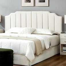 24KF White Teddy Fabric Tufted King Upholstered Headboard, Modern Vertical Channel Design California King Headboard with Stepped Silhouette Top Edge,6026-K-Teddy White