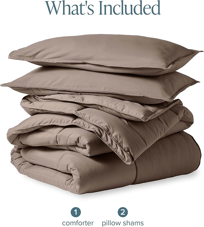 Bare Home Comforter Set - Queen Size - Ultra-Soft - Goose Down Alternative - Premium 1800 Series - All Season Warmth (Queen, Taupe)
