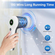 Electric Spin Scrubber, Cordless Shower Scrubber with Battery Level Display, 2 Speeds Electric Scrubber for Cleaning with 6 Replaceable Heads, Cleaning Brush for Bathroom/Sink/Window (Gray)